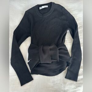 Zara Ribbed Knit Black Wrap Sweater